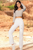 JF1794 JEAN TIPO CARGO SILUETA FLARE BOTA RECTA COLOR BLANCO INCLUYE CINTURON EN DENIM