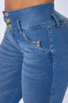 JS4309 JEANS PUSH UP AZUL 3 BOTONES A LA CADERA