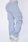 JS4200 JEANS TIPO CARGO UN BOTON AZUL CIELO