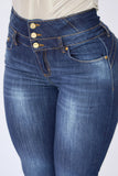 JS4409 JEANS PUSH UP AZUL 3 BOTONES TIRO MEDIO