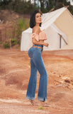 JF1780 JEAN SKINNY TRES BOTONES PUSH UP BOTA RECTA ABERTURA LATERAL DISENO EN BOLSILLOS TRASEROS