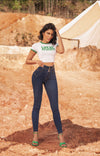 JF1783 JEAN SKINNY TRES BOTONES PUSH UP AZUL OSCURO BOTA TUBO DISENO DE PRETINA CON HEBILLAS