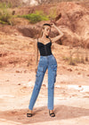 JF1774 JEAN TIPO CARGO AZUL STONE BOTA RECTA PATCHWORK 4 BOLSILLOS SILUETA PUSH UP