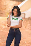 JF1783 JEAN SKINNY TRES BOTONES PUSH UP AZUL OSCURO BOTA TUBO DISENO DE PRETINA CON HEBILLAS