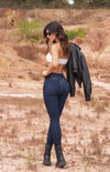 JF1791 JEAN SKINNY TRES BOTONES PUSH UP AZUL OSCURO DETALLES EN DESTROYER