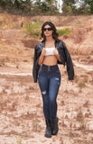 JF1791 JEAN SKINNY TRES BOTONES PUSH UP AZUL OSCURO DETALLES EN DESTROYER