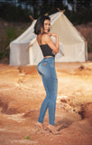 JF1781 JEAN OCHENTERO SKINNY PUSH UP AZUL STONE INCLUYE CINTURON