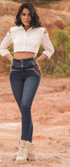 JF1792 JEAN SKINNY TRES BOTONES PUSH UP BOTA TUBO DISENO MEZCLILLA