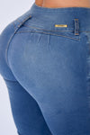 JS4309 JEANS PUSH UP AZUL 3 BOTONES A LA CADERA
