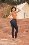 JF1777 JEAN SKINNY TRES BOTONES PUSH UP AZUL OSCURO DISENO EN PRETINA SINTETICO NARANJA