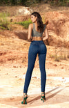 JF1799 JEAN SKINNY TRES BOTONES PRETINA ANATOMICA CON BOTA DESFLECADA DETALLE BORDADO EN PRETINA
